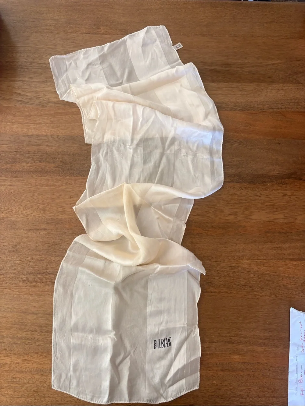 bill blass ivory silk logo scarf 100% silk